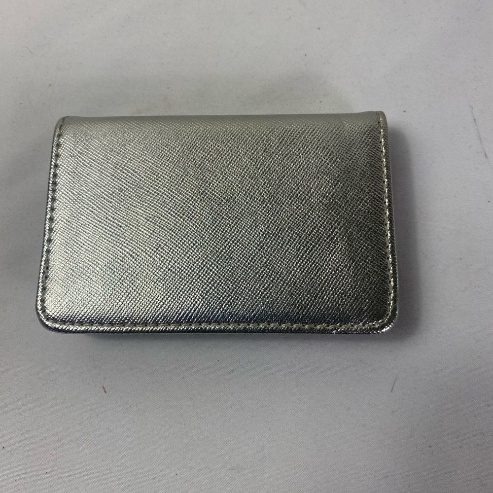Vintage Silver Leather and Brown Card Holder Hollywood Regency - Picture 2 of 7